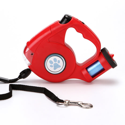 Retractable Dog Leash with Torch and Poop Bag Dispenser